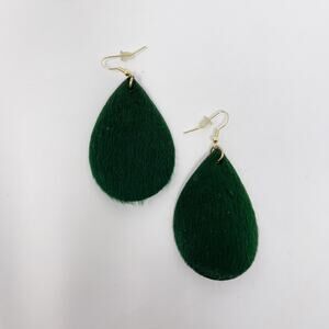 Boutique Emerald Green Faux Leather Teardrop Earrings Statement Textured Costume